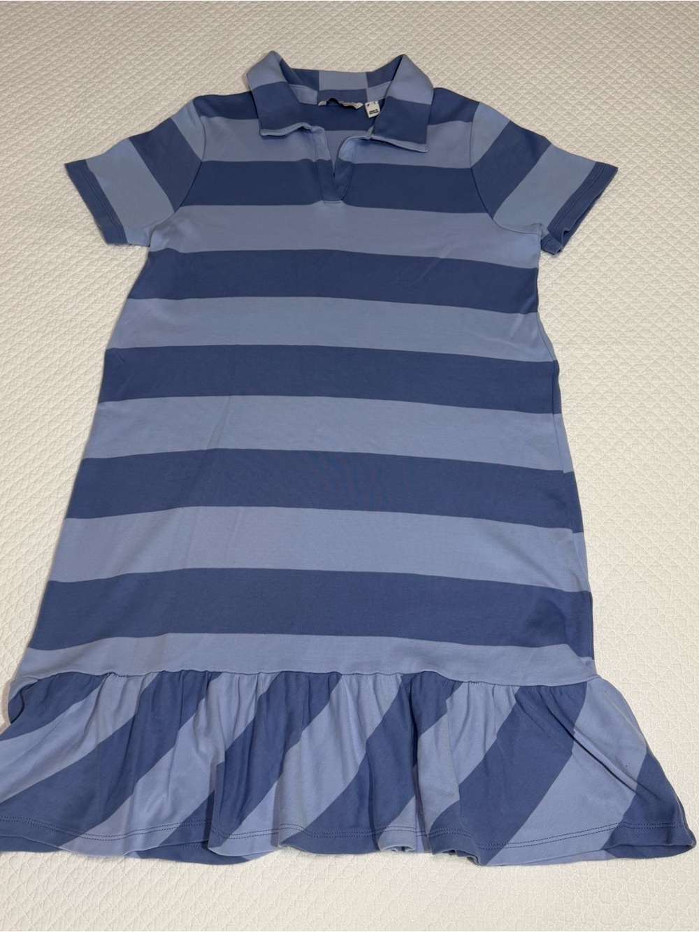 Isaac Mizrahi Navy and Light Blue Striped Polo Dress with Ruffle Hem